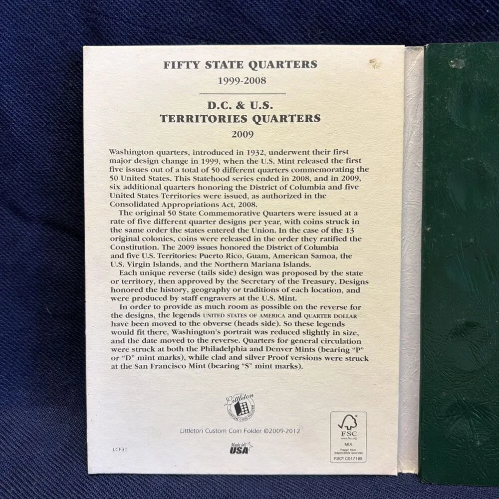 Coin Folder for 1999-2009 State & Territory Quarters LCF3T Album by Littleton